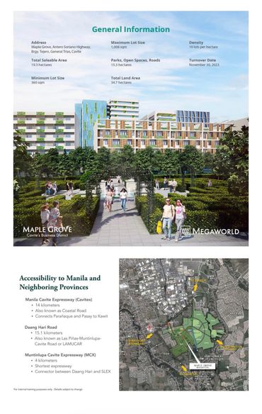 Maple Grove business district with general information and accessibility details to Manila and neighboring provinces.