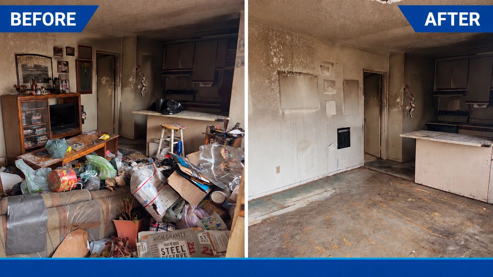 Garage and property cleanout before and after in Orange County by Perez Hauling