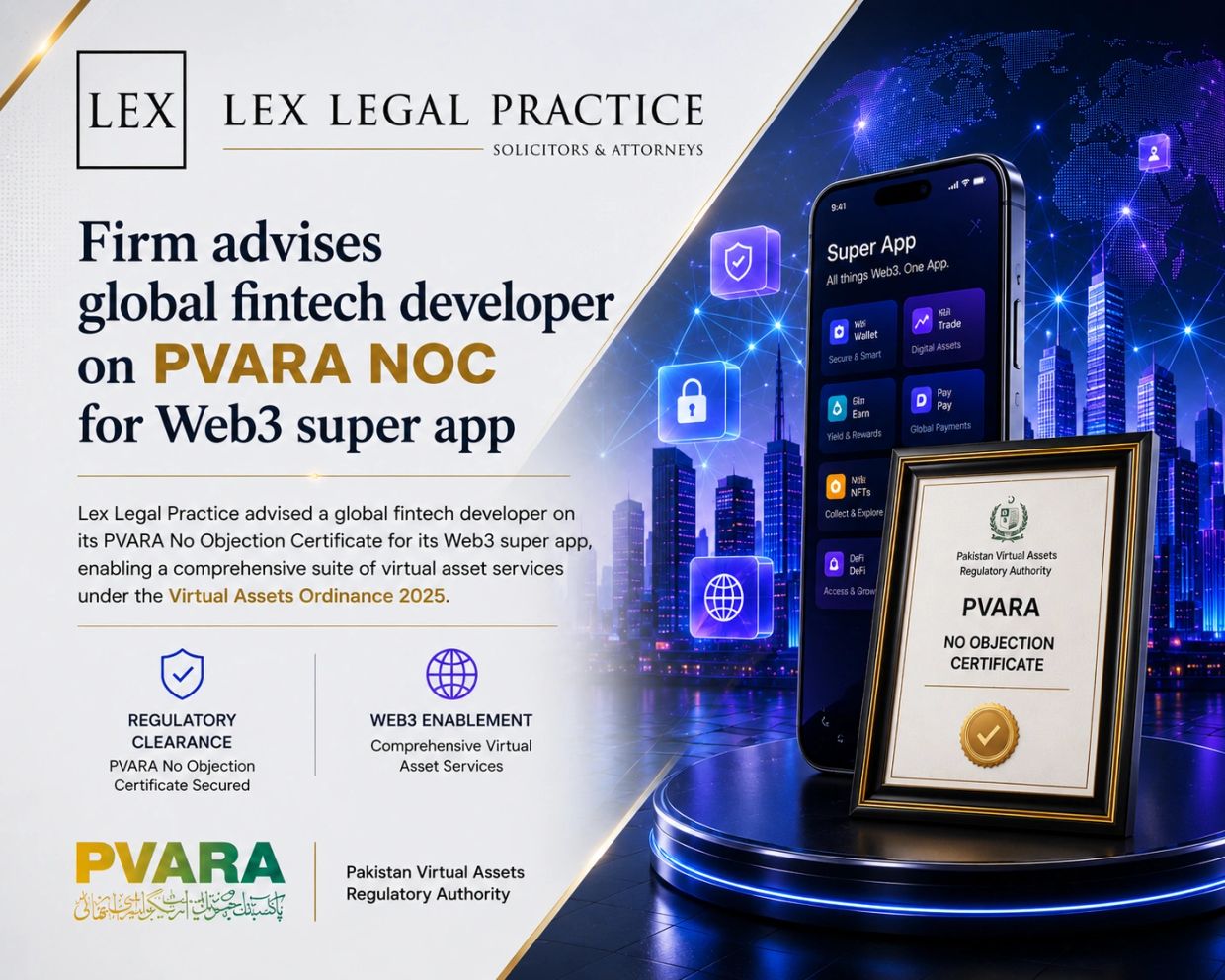 Law firm advises fintech developer on PVARA NOC for Web3 app.