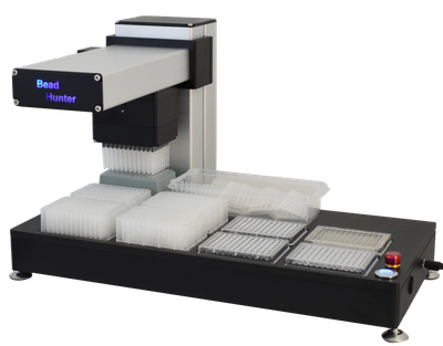 Laboratory bead handling machine named Bead Hunter.