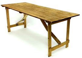 Rustic Wooden Trestle tableswill seat 6 in banquet-style layout.