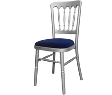 Cheltenham Silver Banquete Chair with navy pad.