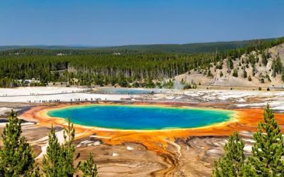 Yellowstone National Park geothermal hot spring boardwalk overlook Wyoming