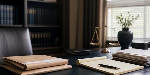 Sealed case files and legal notes representing confidential drug-charge defense preparation