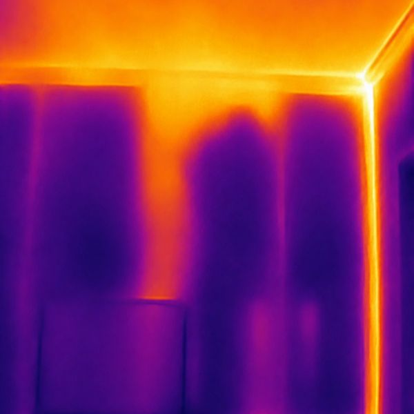 Thermal image showing heat leak at room corner.