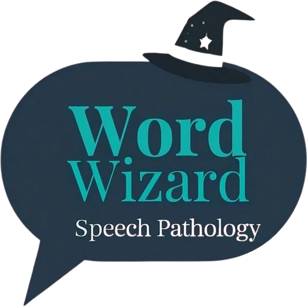 Logo of Word Wizard Speech Pathology with a wizard hat.