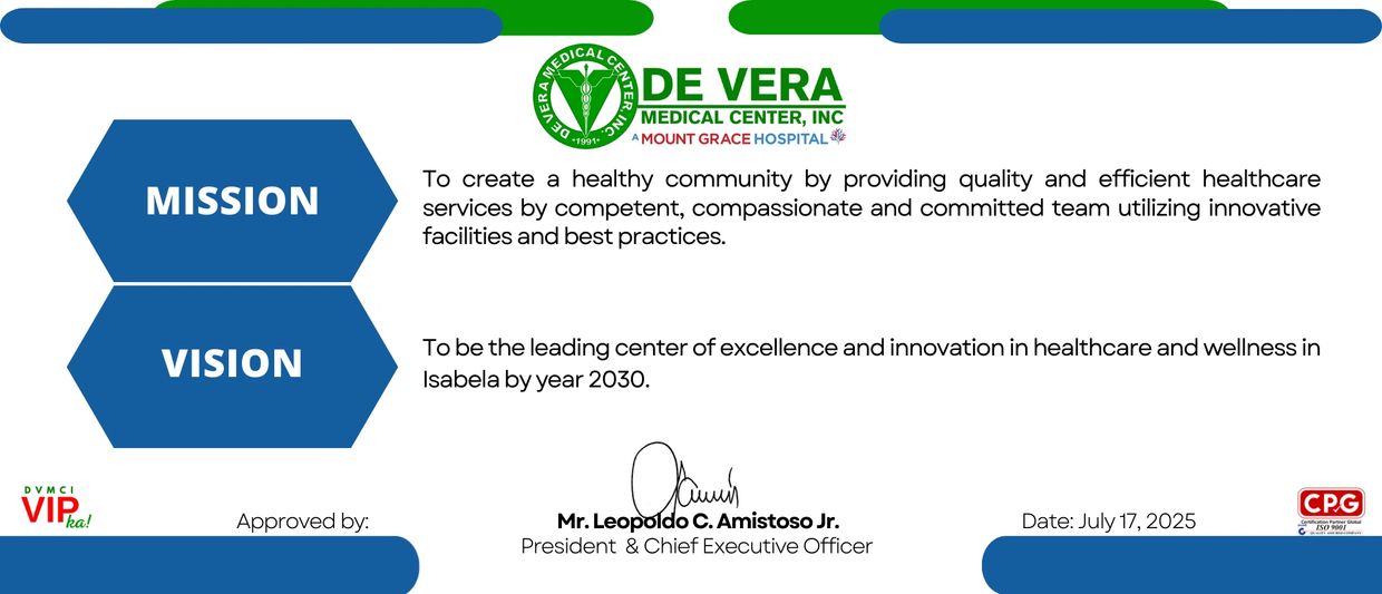 De Vera Medical Center's mission and vision for quality healthcare and innovation by 2030.