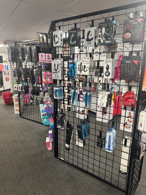 Display of adult toys and accessories in a store.