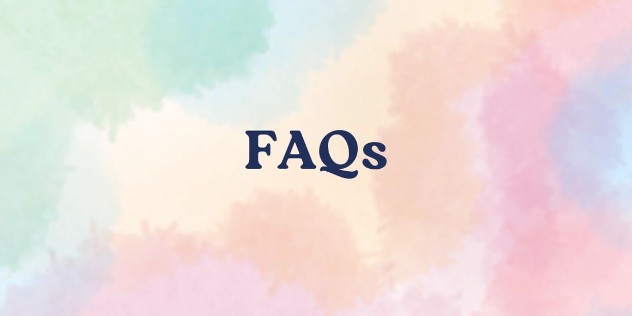 The letters F A Q s on a pastel rainbow background