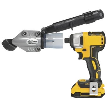 A handheld battery-powered hydraulic crimping tool.