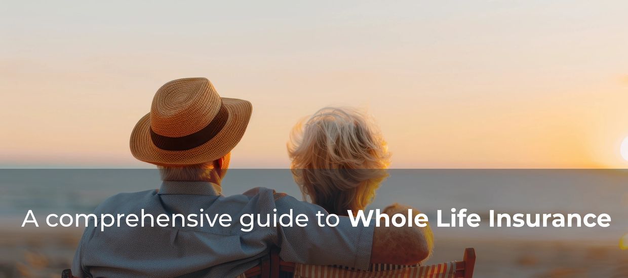Elderly couple enjoying sunset, promoting whole life insurance.
