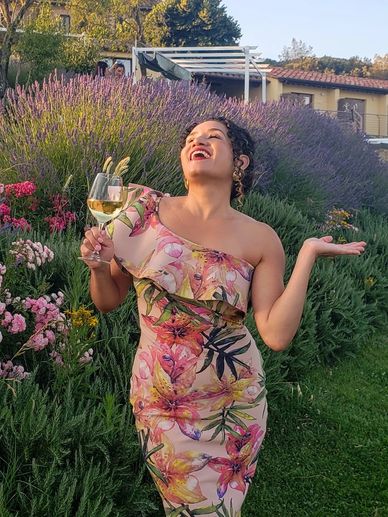 Guest excited during a wine tasting and vinyard visit