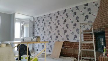 A work in progress. Wallpapering by a professional painter and decorator in Maidstone