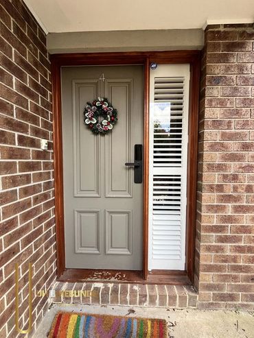 The shutters offer a stylish balance of privacy and curb appeal.