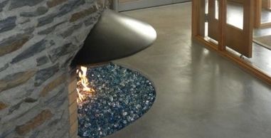 fireplace feature in office space