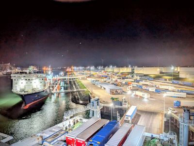 Rotterdam ferry terminal at night