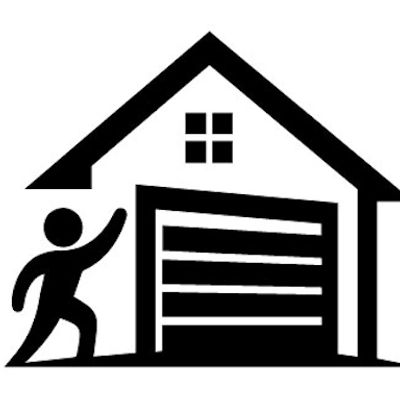 Icon of a person opening a garage door of a house.