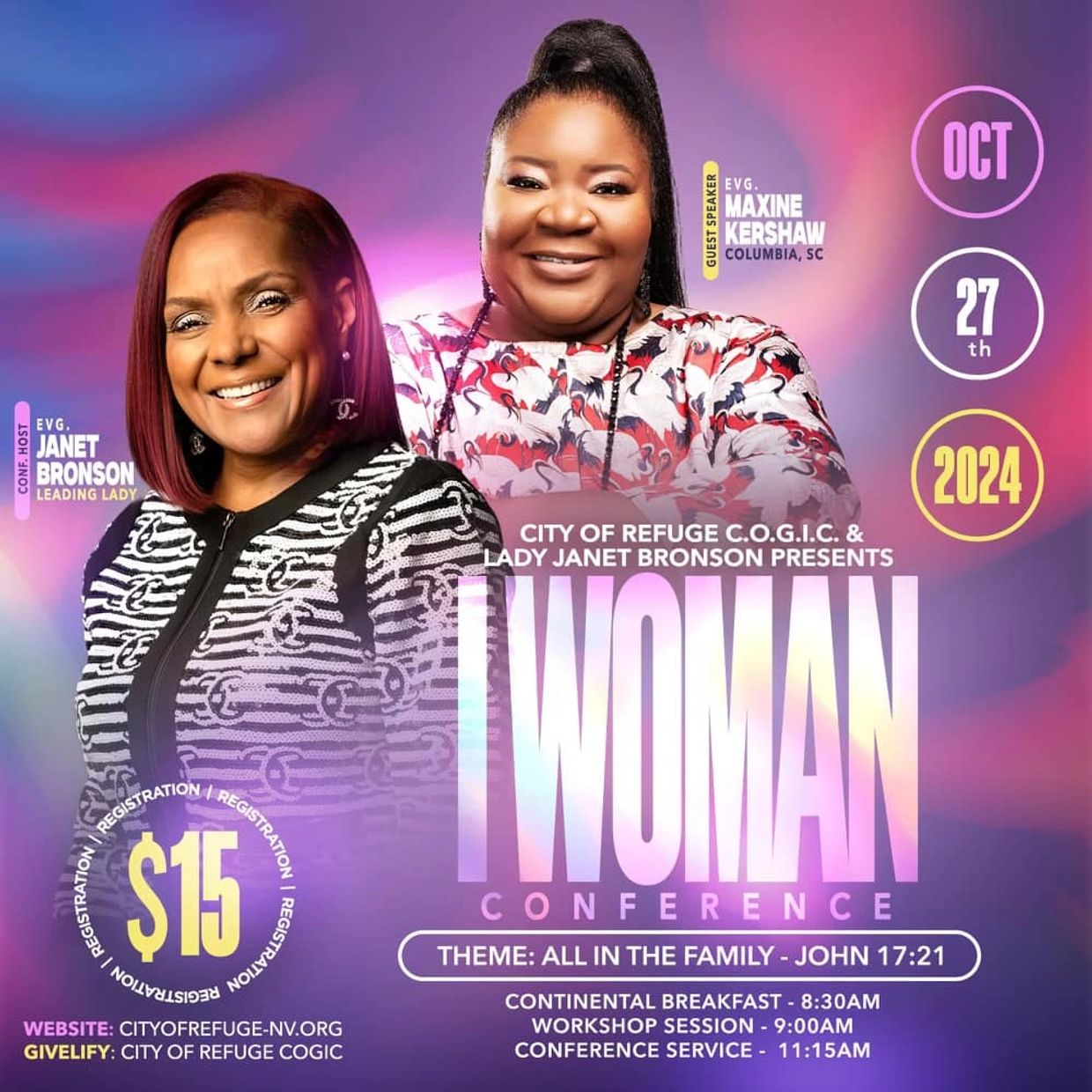 I Woman Conference with Janet Bronson and Maxine Kershaw on October 27, 2024.