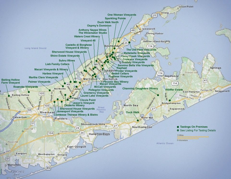 Long Island Winery Map Wine Tour Map