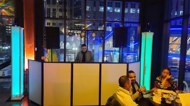 Final DJ Booth setup ready for the Nocturnal party to start.