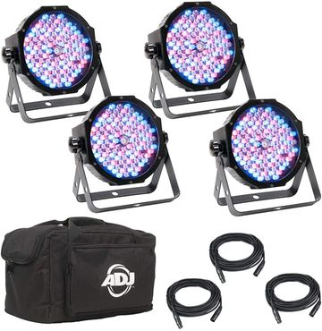 American DJ Mega PAR Profile Plus 4 pk with DMX Cables and American DJ F4 Carry Bag.
