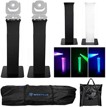 Pair of Black Rockville RTP82B Adjustable Totems with White and Black Scrims.