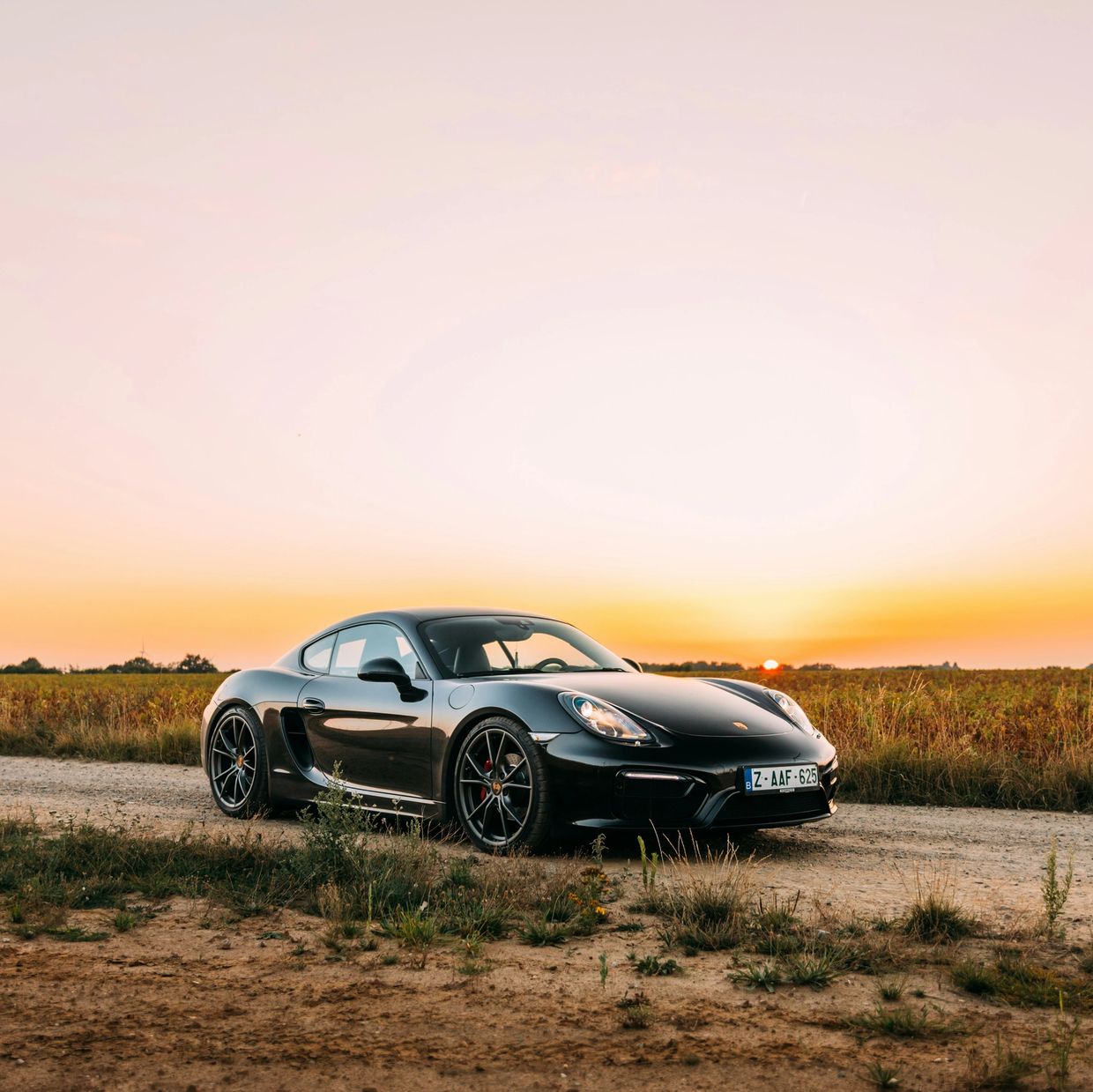 A sports car in a sunny highway.