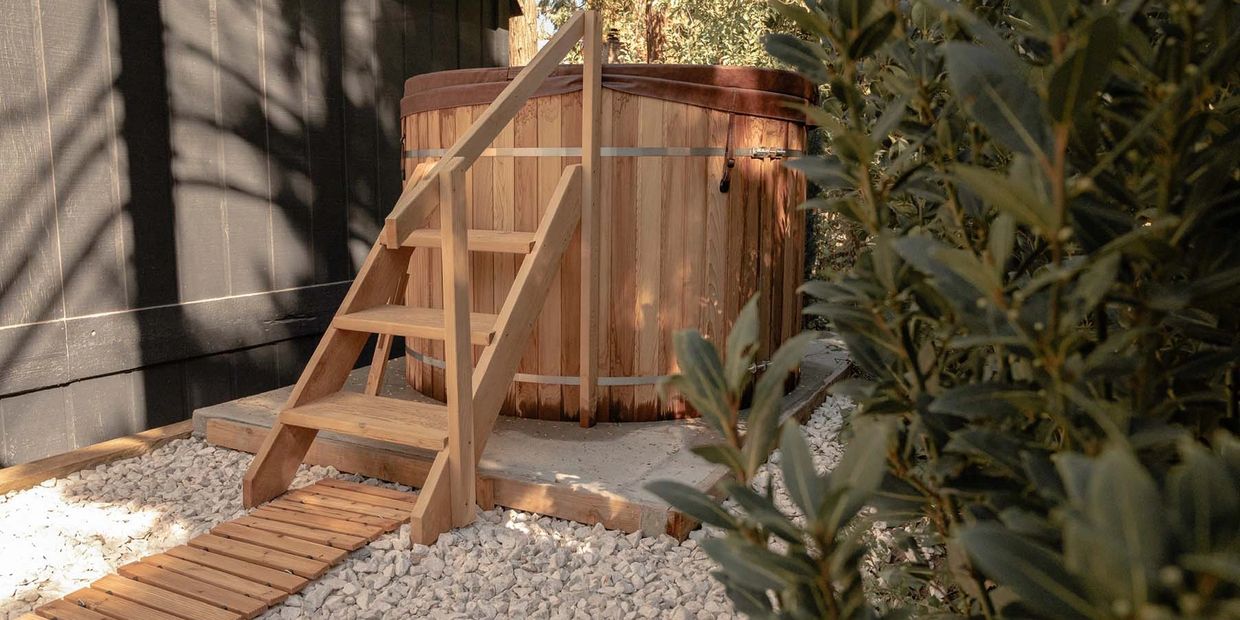 A cedar hot tub