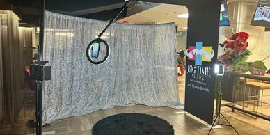Image of Overhead 360 setup with white sequin curved backdrop