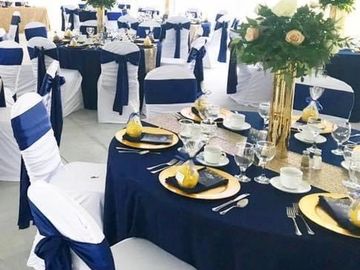 Wedding table decor centerpieces  table cloths sashes chair covers table runner
