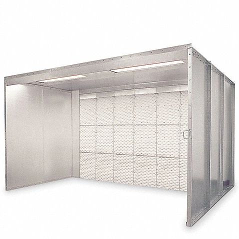 Metallic spray booth with padded interior for safe painting.