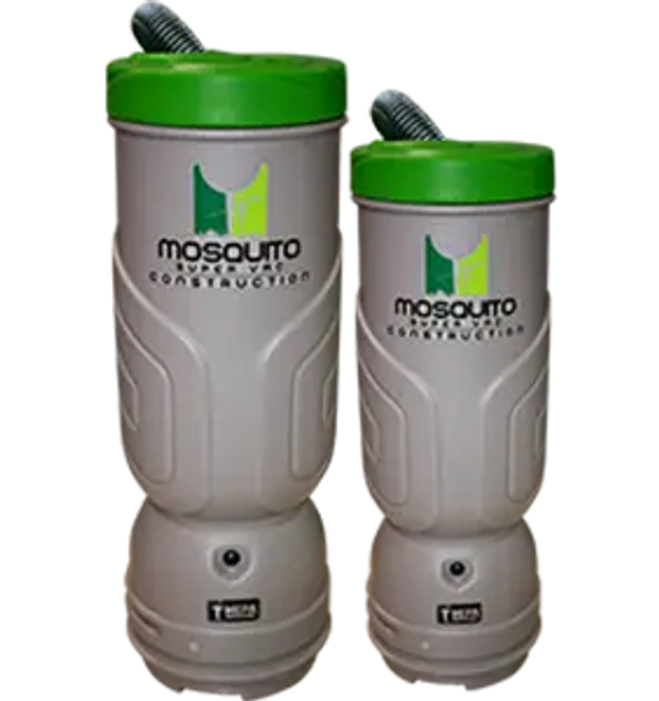 Gray Mosquito America 06-1064 6-Quart Construction HEPA backpack vacuum with green lid, designed for
