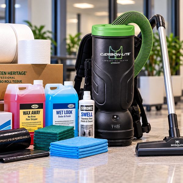 Commercial janitorial supplies and Mosquito backpack vacuum
