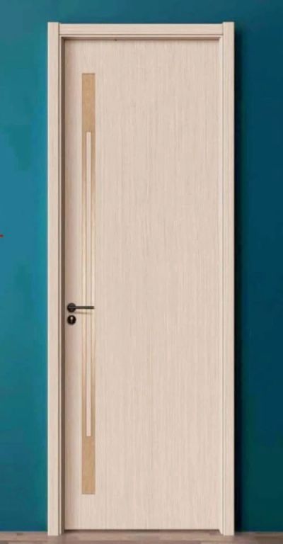 Modern wooden door with vertical handle.