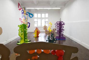 Julia Gorman contemporary art sculpture wall drawing cardboard balloons Uplands Gallery abstract