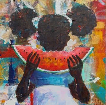 PERLITA DE MERIENDA
Acrílico sobre madera
Medidas 50 cm x 50 cm
Año 2025
Serie “Caribe Soy…”