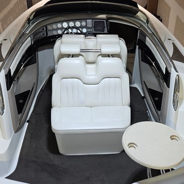 Interior of a luxury boat after detailing and carpet shampoo.
