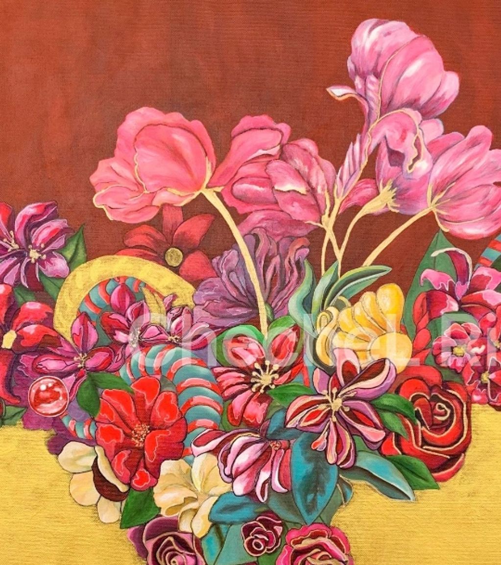 Obra Arte Panamá surrealismo contemporáneo cuadro flores abstractas figurativas Chechel Rivera