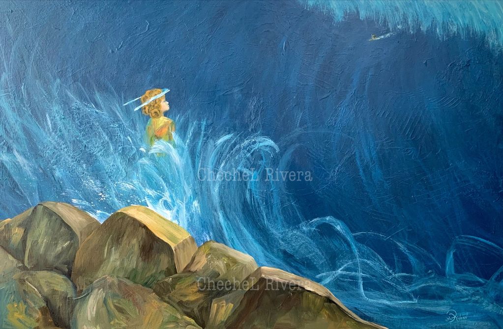 Chechel Rivera mar ola surfer artista rocas océano arte pintura cuadros galería habitante Panamá