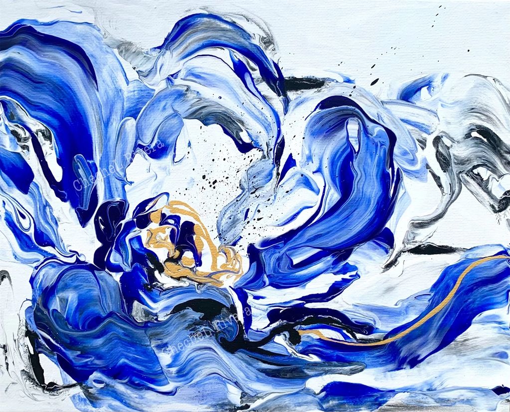Flor abstracta azul chechel rivera panama pintora artista subasta 