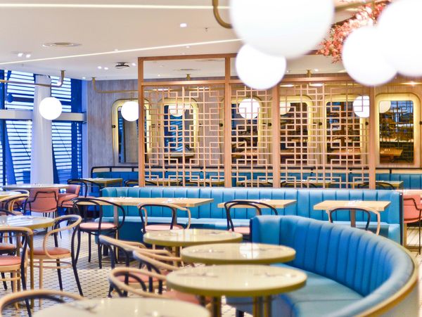 Interior of an Asian restaurant inside of an airport