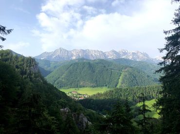Blick auf Steyrling samt Bergkulisse