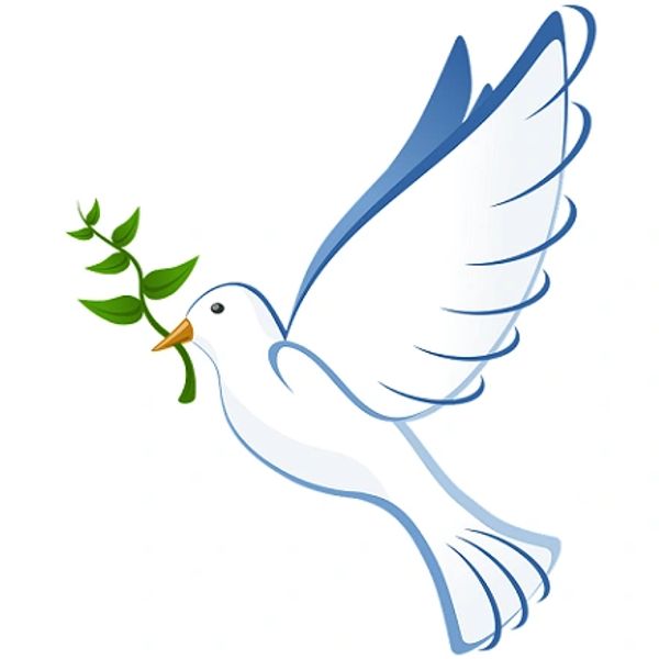Illustration of a white dove carrying an olive branch symbolizing peace.