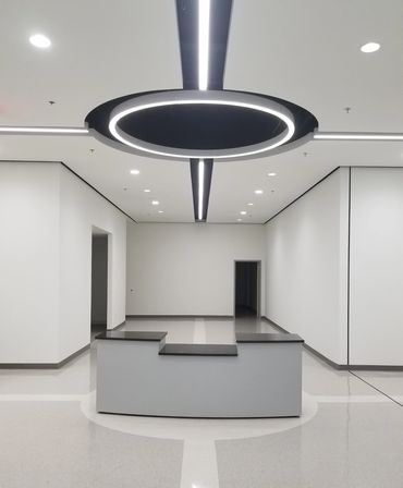 church reception area desk lighting custom Frisco Texas