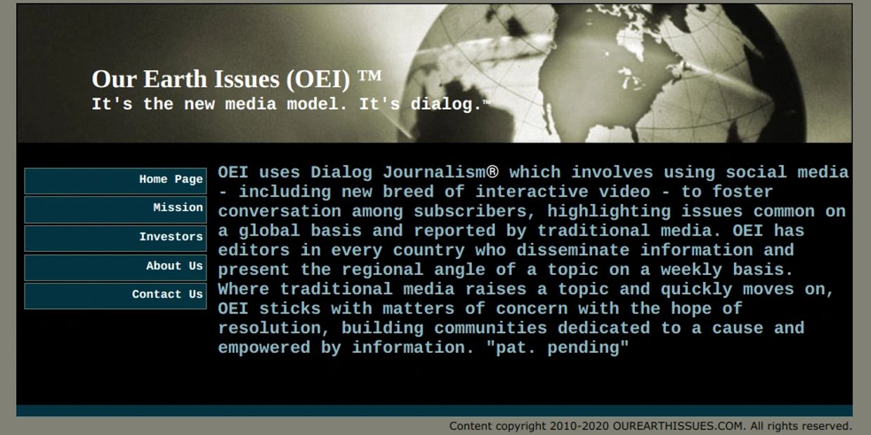 This image shows Our Earth Issues, the original Dialog Journalism® print media fueled website.