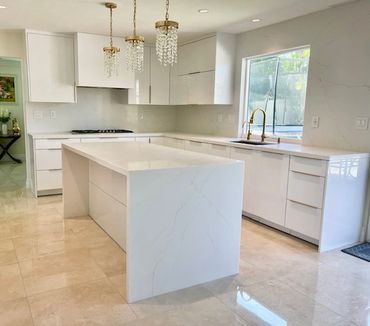 custom modern white kitchen with custom kitchen island