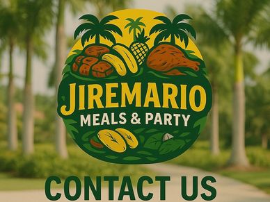 Logo of Jiremario Meals & Party with food and tropical theme.