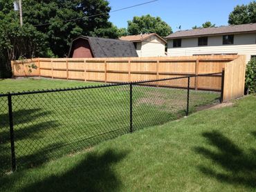 A backyard with a fence