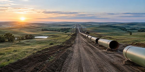 Pipeline right-of-way across rural grassland