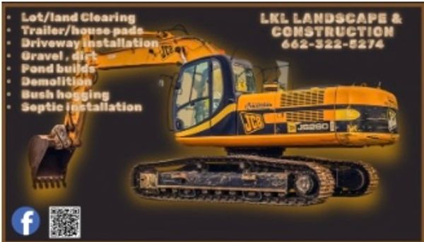 Advertisement for LKL Landscape & Construction with an excavator image.